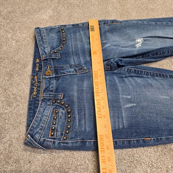 Y2K vtg Embellished boho western Revolution Distressed Flare jeans sz 11 - Picture 7 of 15